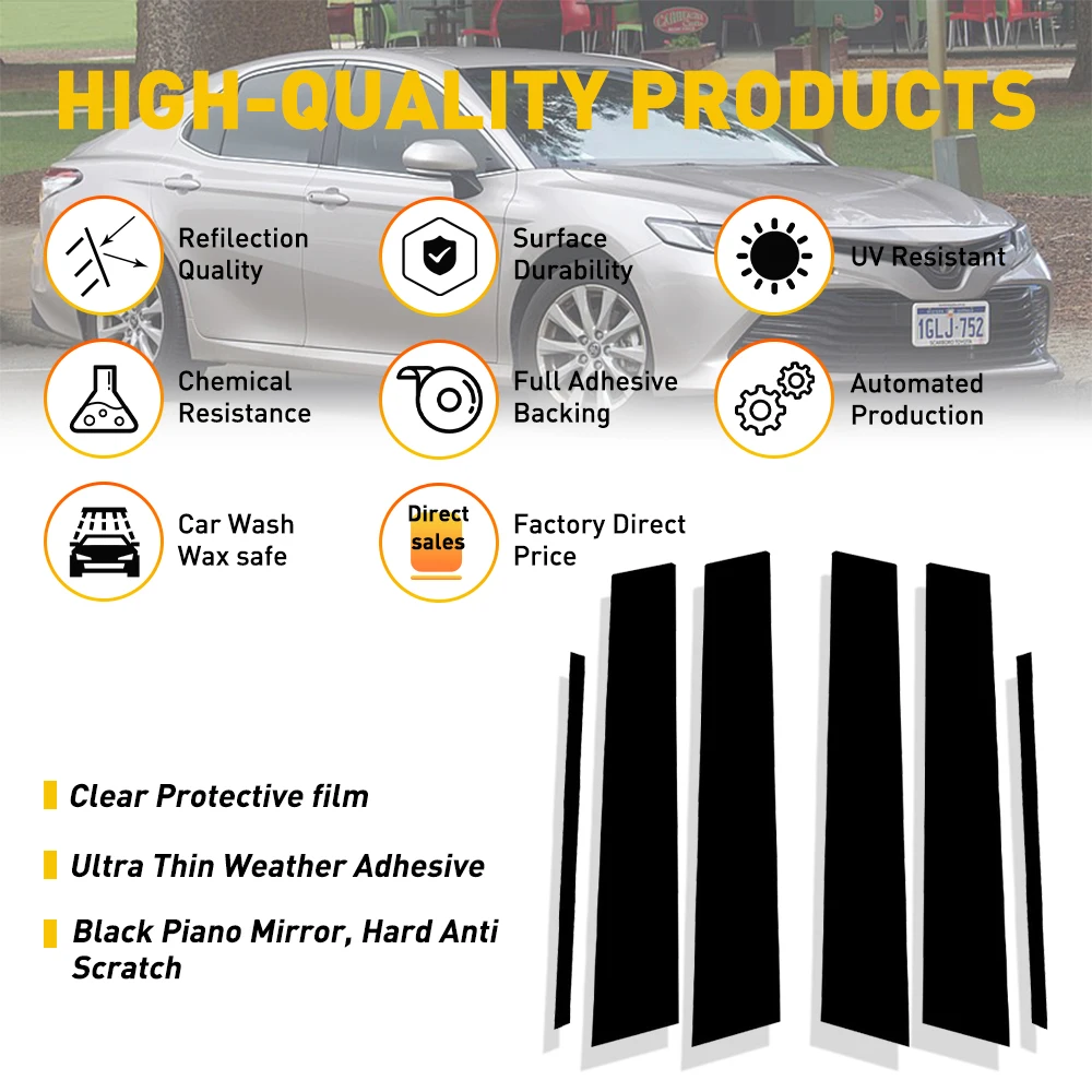 6Pcs Gloss Black Pillar Posts For Toyota Camry 2012 2013 2014 2015 2016 2017 Accessories Door Window Trim Cover BC Colum Sticker