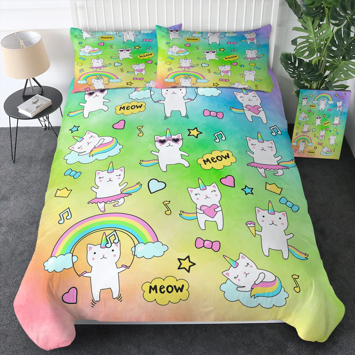 3 Piece Funny Cartoon Unicorns Design Bedding Set Comfortable Duvet Cover Set For Kids and Adults Home Decor