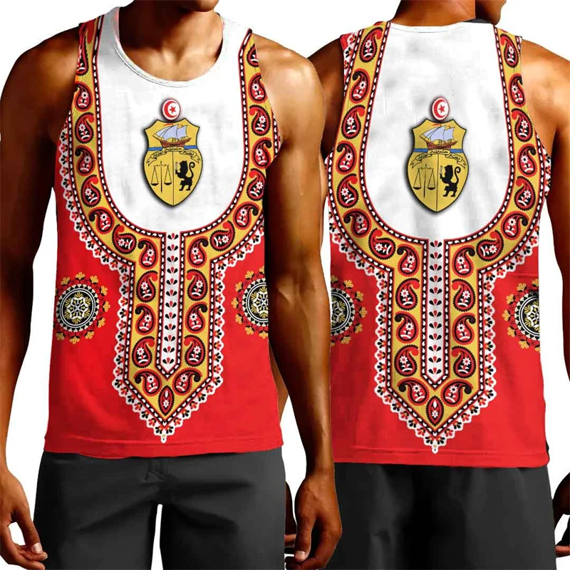 

Tunisia Flag Map Graphic Tank Top For Men Clothes Casual Hawaiian Vest Dashiki Male Waistcoat National Emblem Streetwear Tops