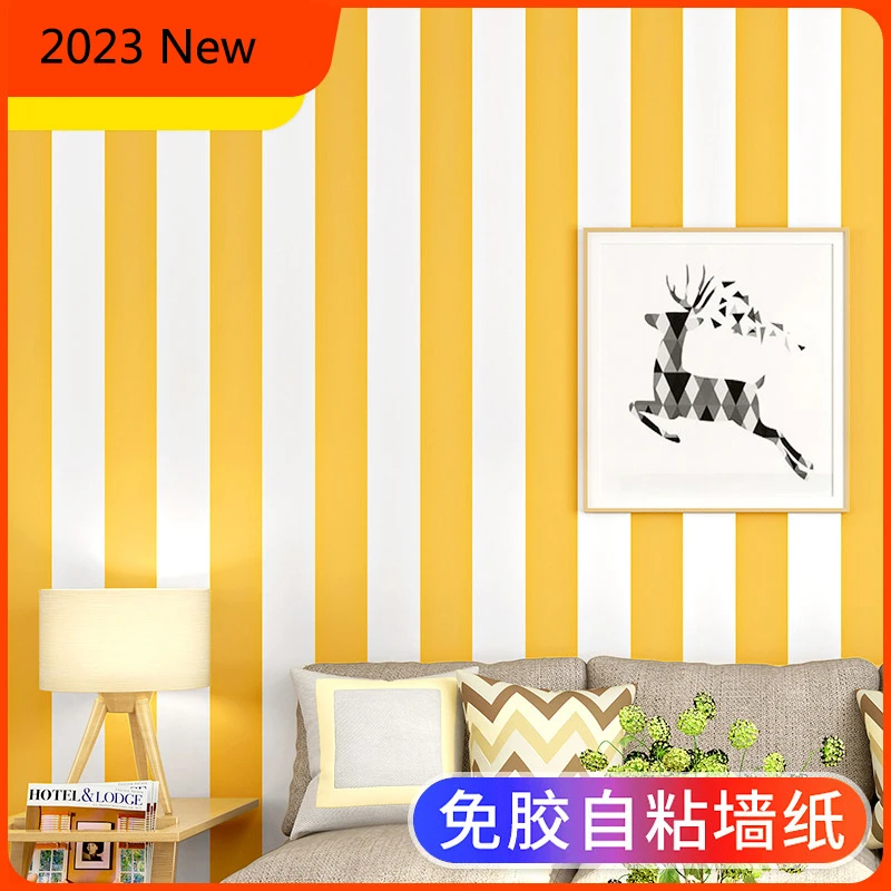

Peel and Stick Vertical Strip Wall Papers Home Decor Warm Yellow White Wallpaper for Bedroom Walls Papel Murals Contact Paper