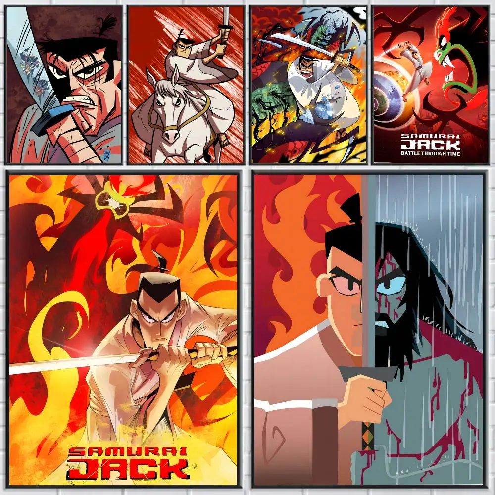 Cartoon S-Samurai Jack Poster HD Art Sticker Self Adhesive For Playroom Bedroom Hallway Home Wall Art Decor Gift