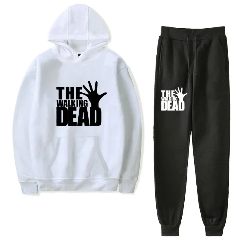 The Walking Dead Men's Sportswear Sets Autumn Winter Hooded Thick Male Casual Tracksuit Men 2 Piece Sweatshirt   Sweatpants Set