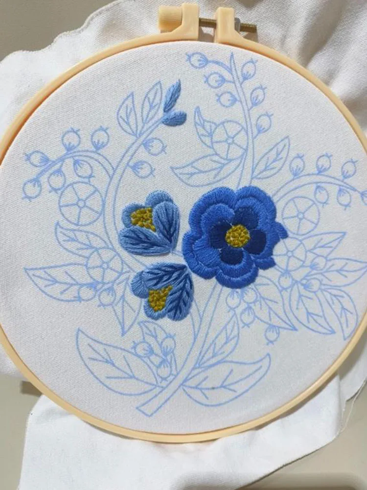 Lu Embroidery All-in-One Needlework Set for Beginners Complete DIY Hand Embroidery Kit with Pre-printed Fabric, Embroidery Hoop