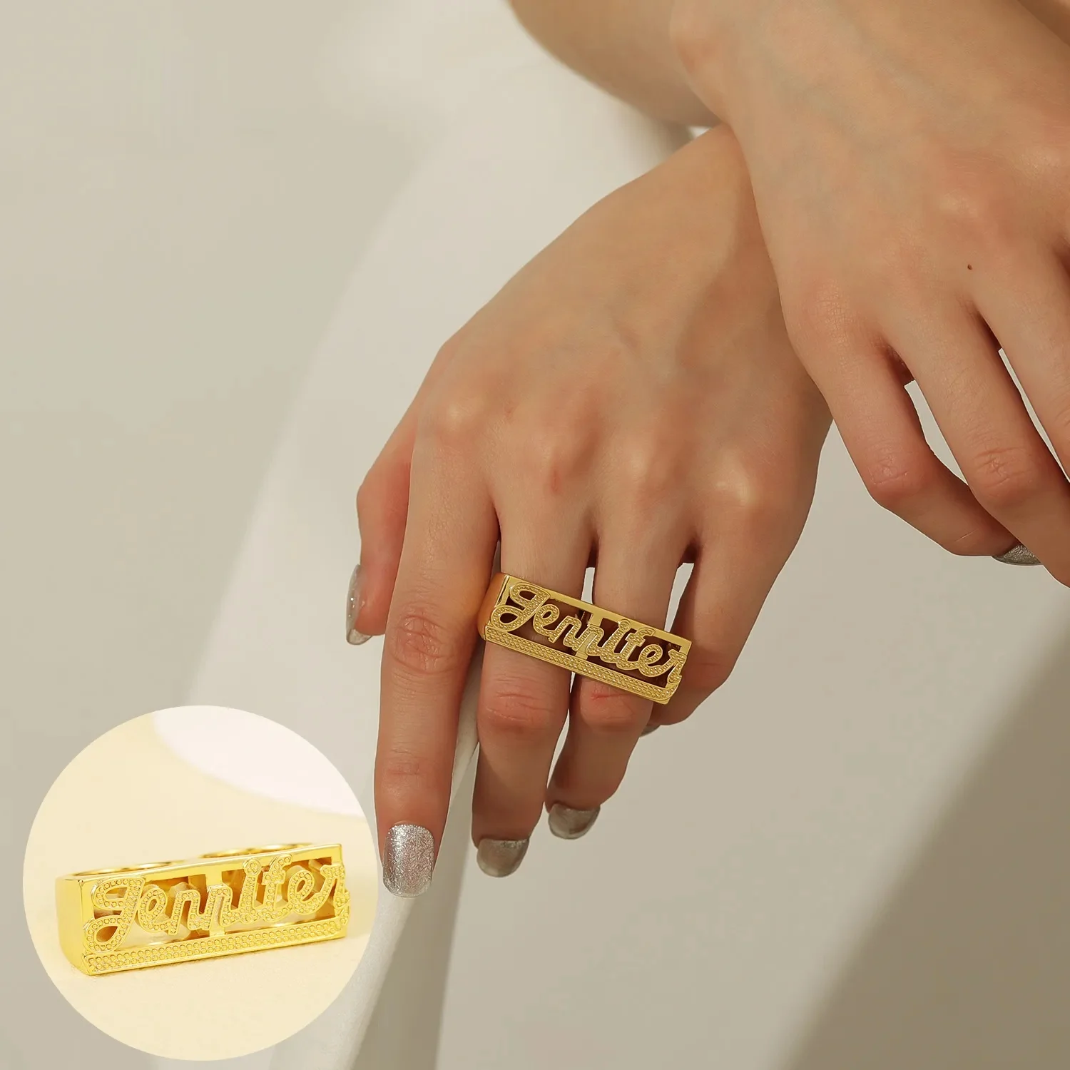 Zciti 3D Double Ring Personalized Gold Name Jewelry for Men&Women Hip-Hop Style Statement Piece Custom Unique Design Ideal Gift