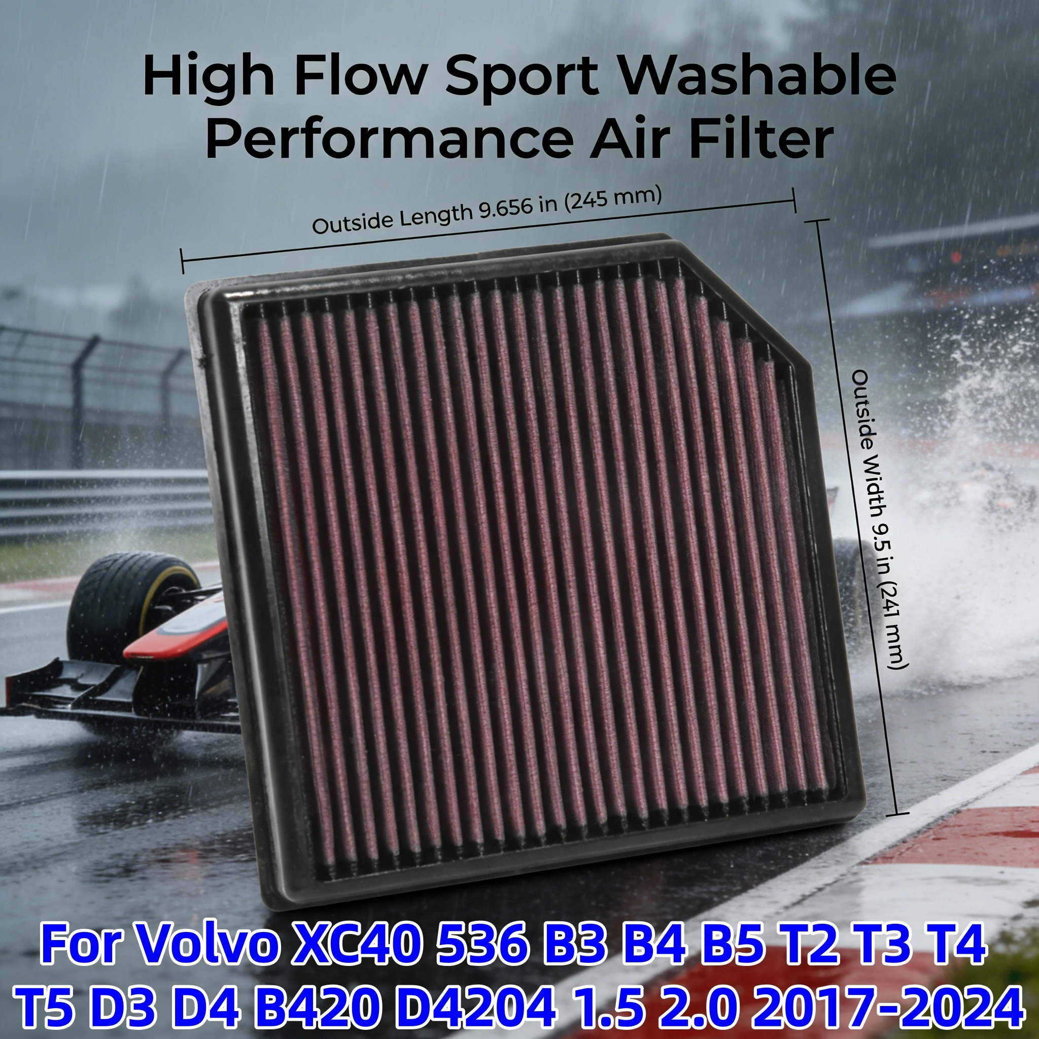 

Для Volvo XC40 536 B3 B4 B5 T2 T3 T4 T5 D3 D4 B420 D4204 1.5 2.0 2017-2024: Сменный спортивный моющийся панельный воздушный фильтр с высокой пропускной способностью