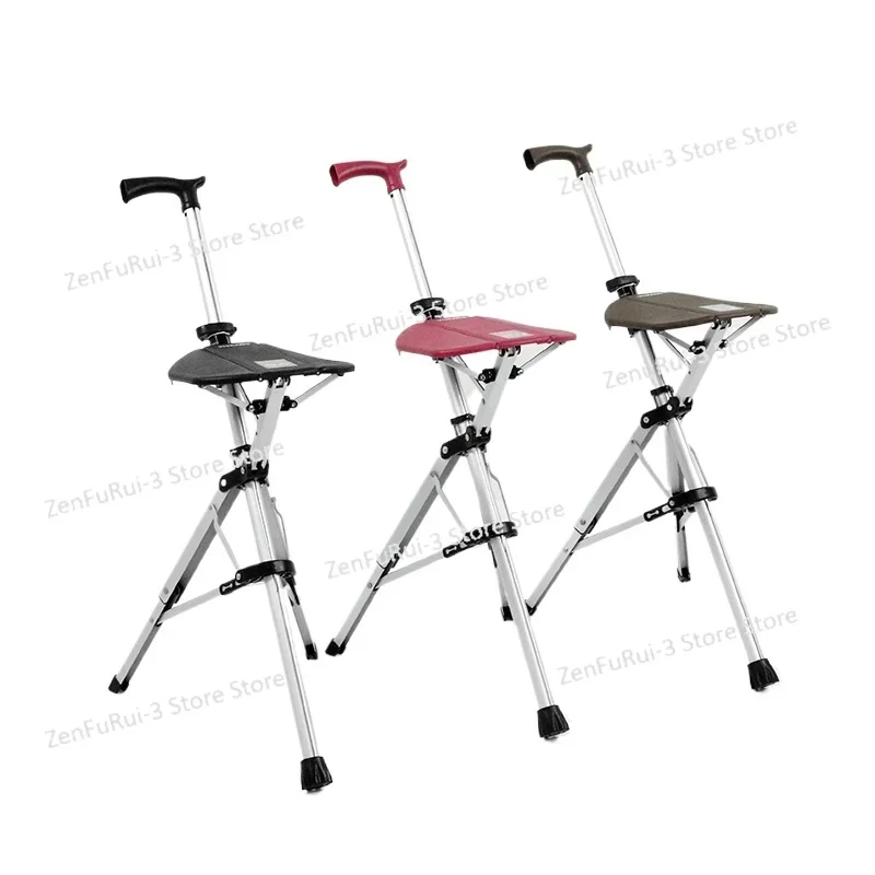 One-button Foldable Crutch Chair, Multi-functional Non-slip Folding Crutch Stool for The Elderly