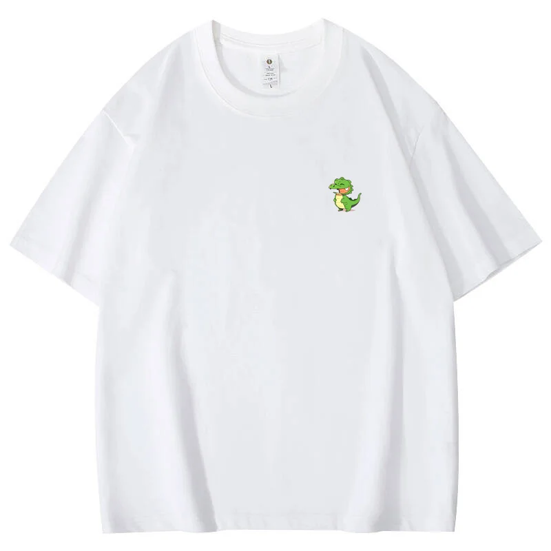 Crocodilo impressão T-shirt de algodão para homens e mulheres, gola redonda, roupas originais de verão, Q-Version, Crocodile Series, Y2K, Ins