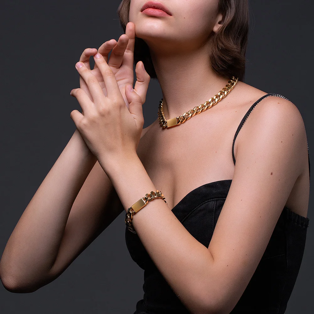 ENFASHION Punk Cuboid Chunky Bracelet For Women Gold Color Stainless Steel Fashion Jewelry Wide Bracelets 2020 Pulseras B202214