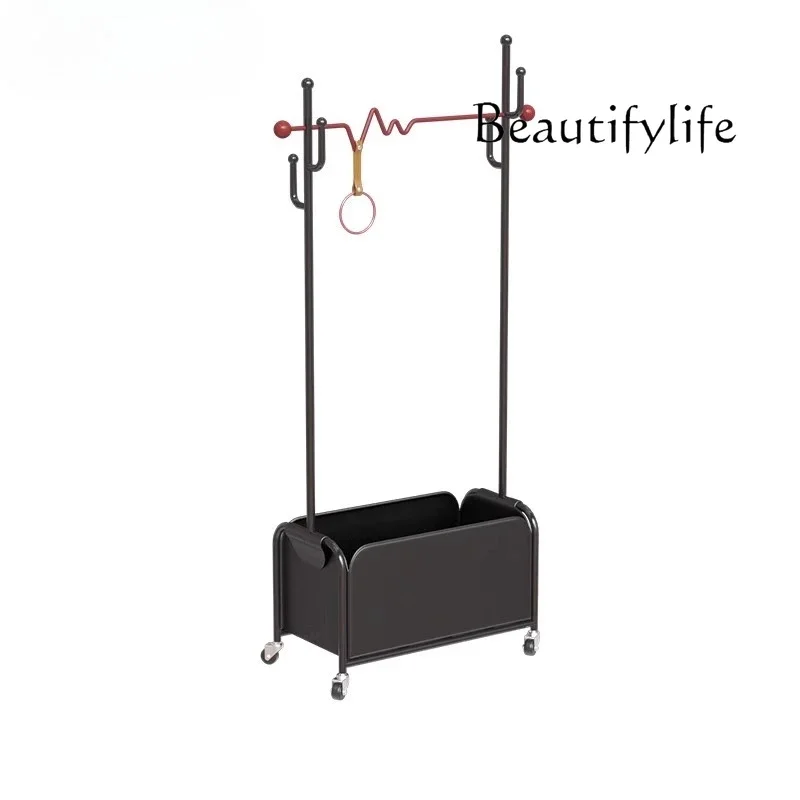 

Wheeled coat rack overnight clothes storage leather bedroom home bedside light luxury fashion high-end