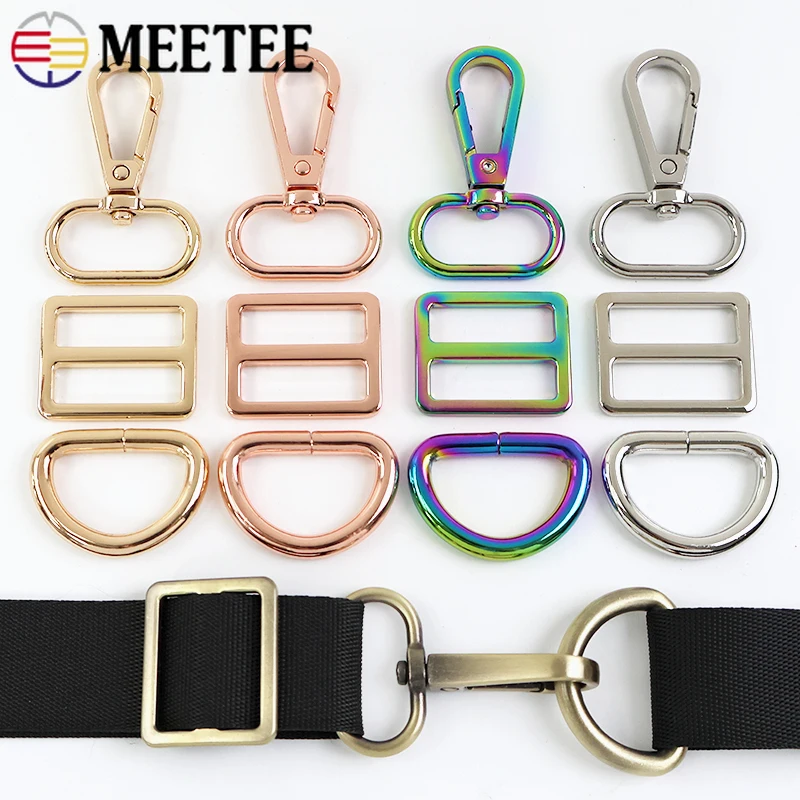 

2/5Sets 16-38mm Metal Buckle Swivel Lobster Buckles D Ring Tri-Glide Slider Bag Strap Adjust Clasp DIY Leather Craft Accessories
