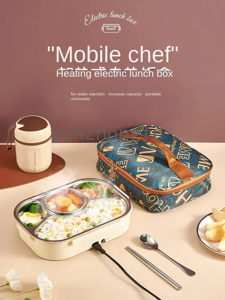 304 Stainless Steel Electric Lunch Box Plug-in Electric Heating Insulated Lunch Box Compartment Lunch Box