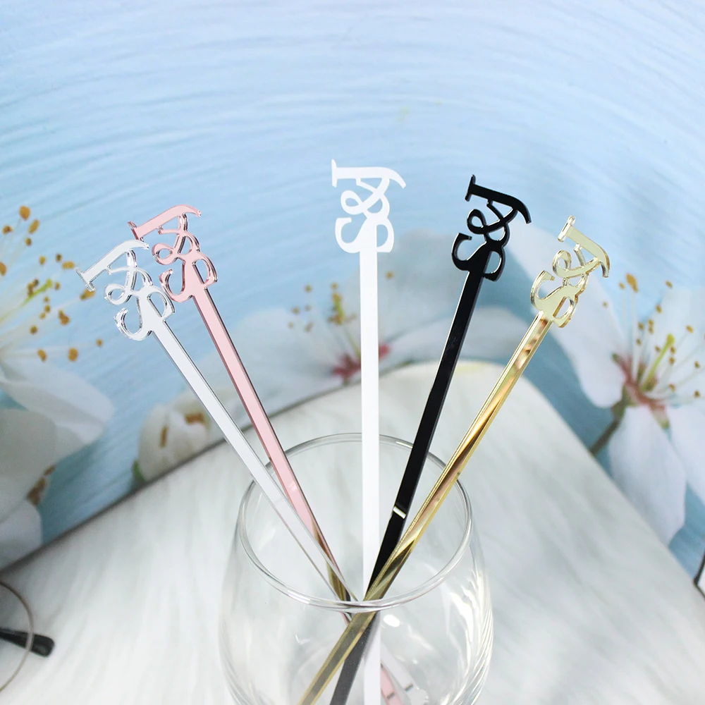 50pcs/100Pcs Personalized Drink Stirrers Name Swizzle Sticks Drink Tags Place Setting Stirrer Bridal Shower Wedding Decor YS02