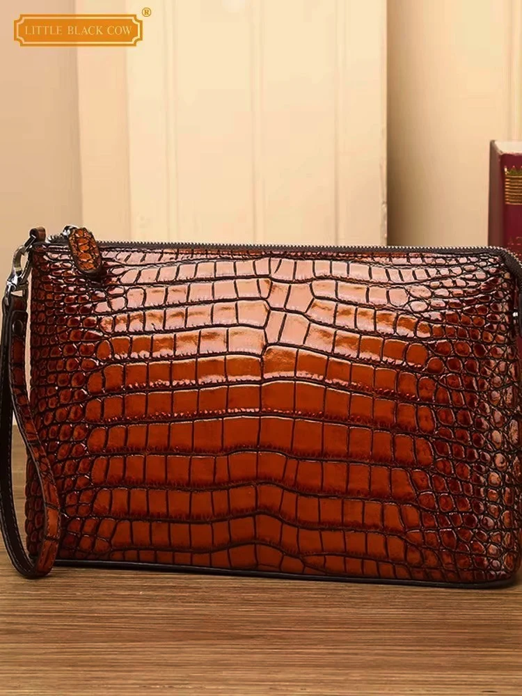 

Деловая мужская рабочая сумка-клатч из натуральной кожи крокодила на молнии, сумка-конверт из натуральной кожи, многослойная сумка-конверт