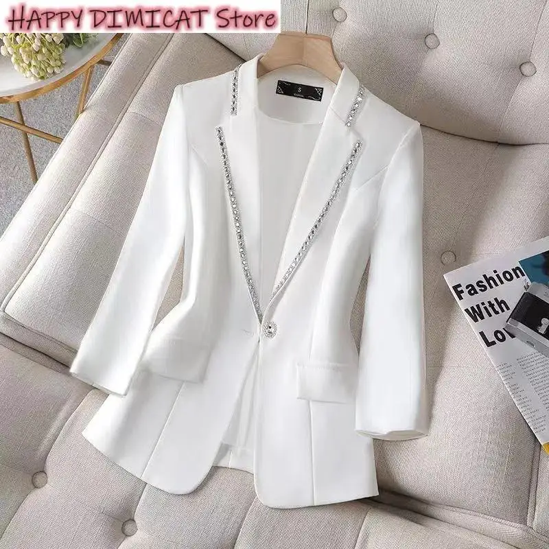 Women's Fashion Thin Black Cardigan Autumn  Women's Blazer Paillettes Femme Summer Sunscreen Jacket White New Suit Jacket