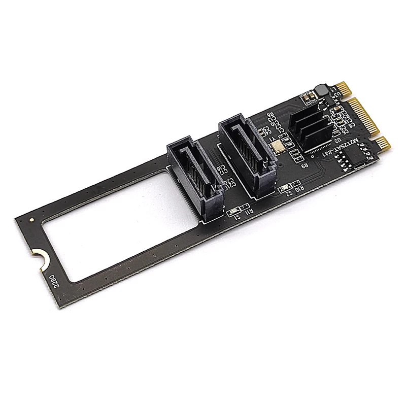 Adaptateur de carte d'extension M.2 NVME vers SATA 3.0 6 go M.2 Key-M PCIE NVME vers 2 ports SATA3.0 Riser Card convertisseur JMB582 PCI-E 3.0 Chip