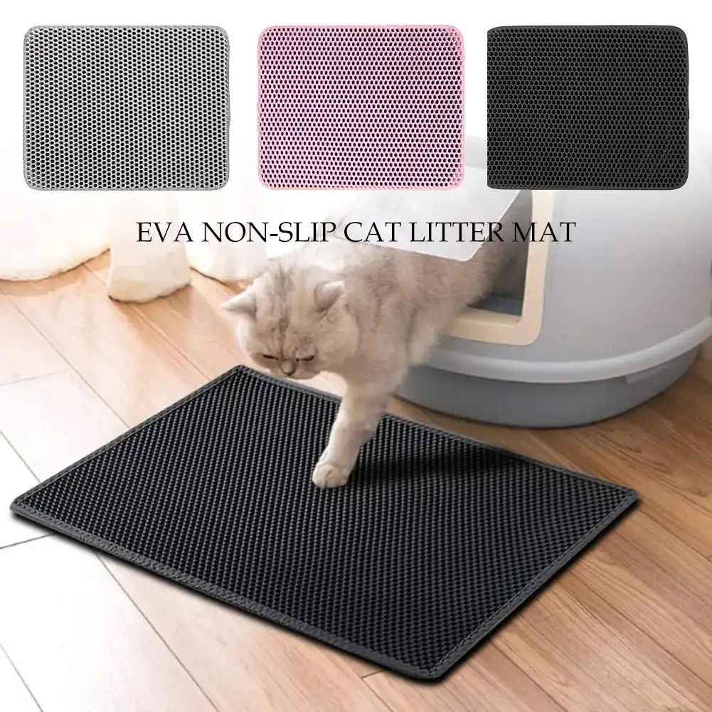 Double-Layer Cat Litter Mat EVA Trapping Pets Mat Breathable Non-slip Supplies Bottom Waterproof Pet Holes Litter Pet Cat M X9H1