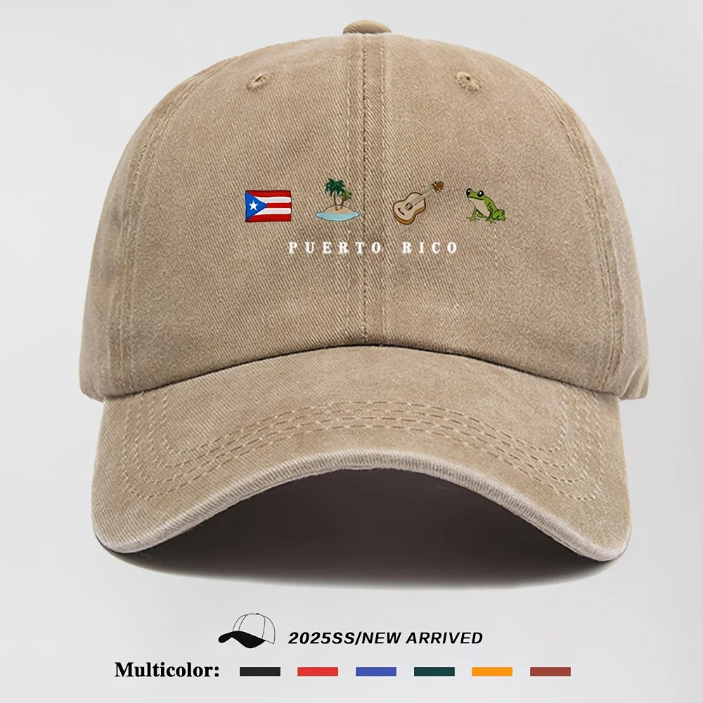 [Beach, Vacation, Carnival] 1pc Men's Puerto Rico Flag, Tropical Guitar & Graphic Baseball Cap - Lightweight Snapback Hat for Be