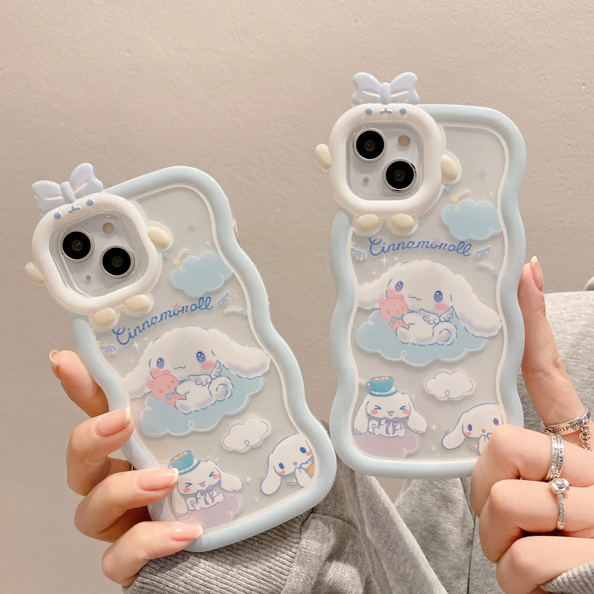 Kawaii Sanrio Cinnamoroll With Bracelet Bracket Phone Case For iPhone 15 14 13 12 11 Pro Max XR XS MAX X 7 Back Cover Y2k Gift