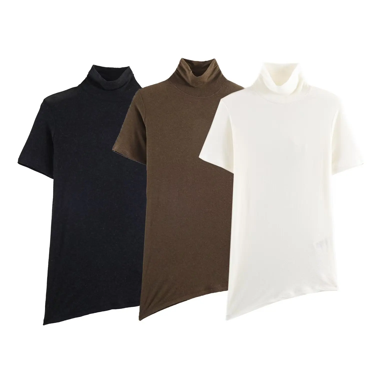 

Women's T-Shirts 2026 Spring Autumn Fashion Asymmetry High Neck T Shirts for Women Streetwear Short Sleeve Slim Casual Tops ﻿