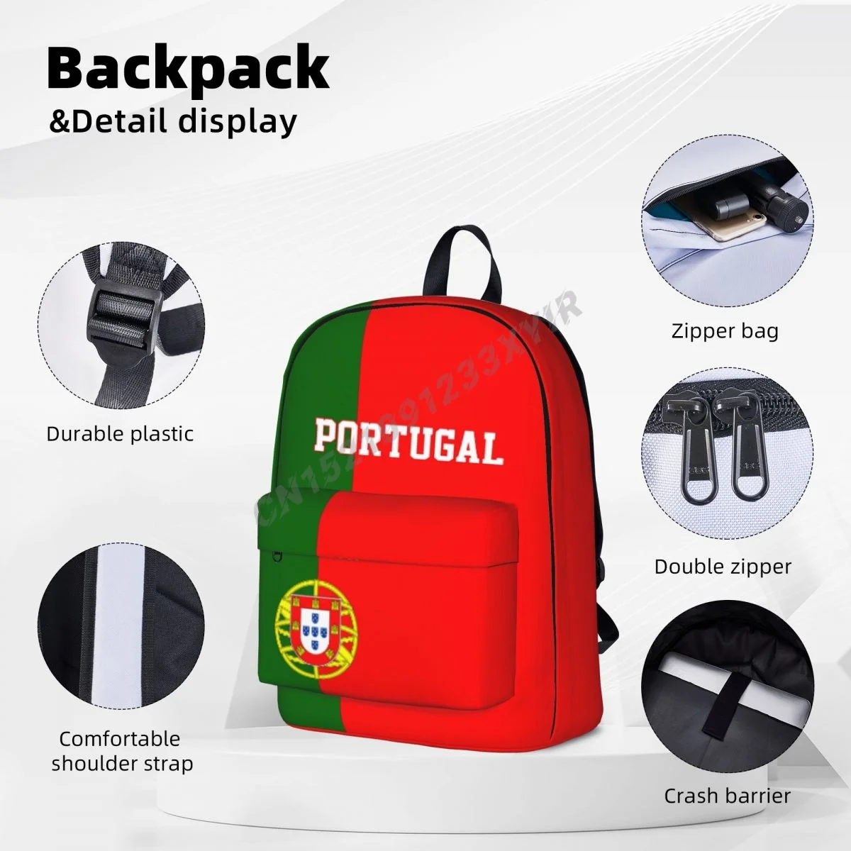 Unisex Rugzak Portugal Vlag Portugees Stitch Schooltas Messenger Bag Case Laptop Reistas Mochila Gift