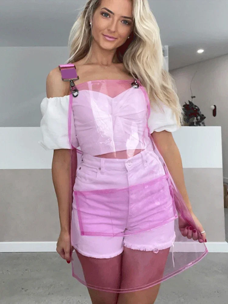 

New Fashion Pink Clear Transparent PVC Kitchen Apron Restaurant TPU Thick Hairdresser Cafe Waterproof Nail Salon 3 Pocket Apron