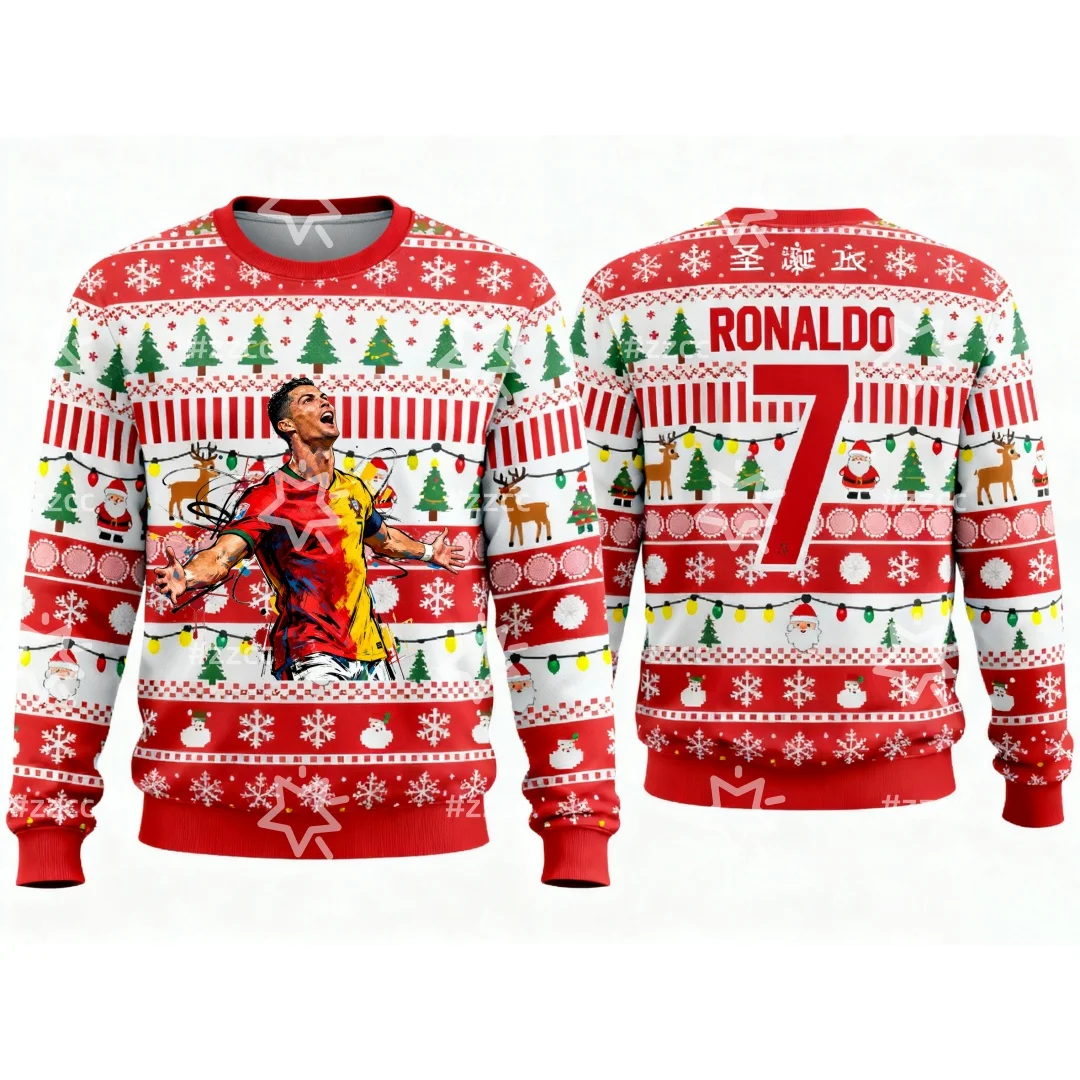 25-26 Ronaldo No. 7 camiseta de fútbol Sudadera con capucha gráfica navideña Moda de otoño Y2K Sudaderas con capucha para niños Sudaderas para hombres y mujeres