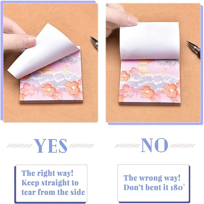 50-80 Sheets Oil Painting Landscape Sticky Notes Adhesive Memo Pad for Office Supplies for to-dos Reminders and Learning Notepad