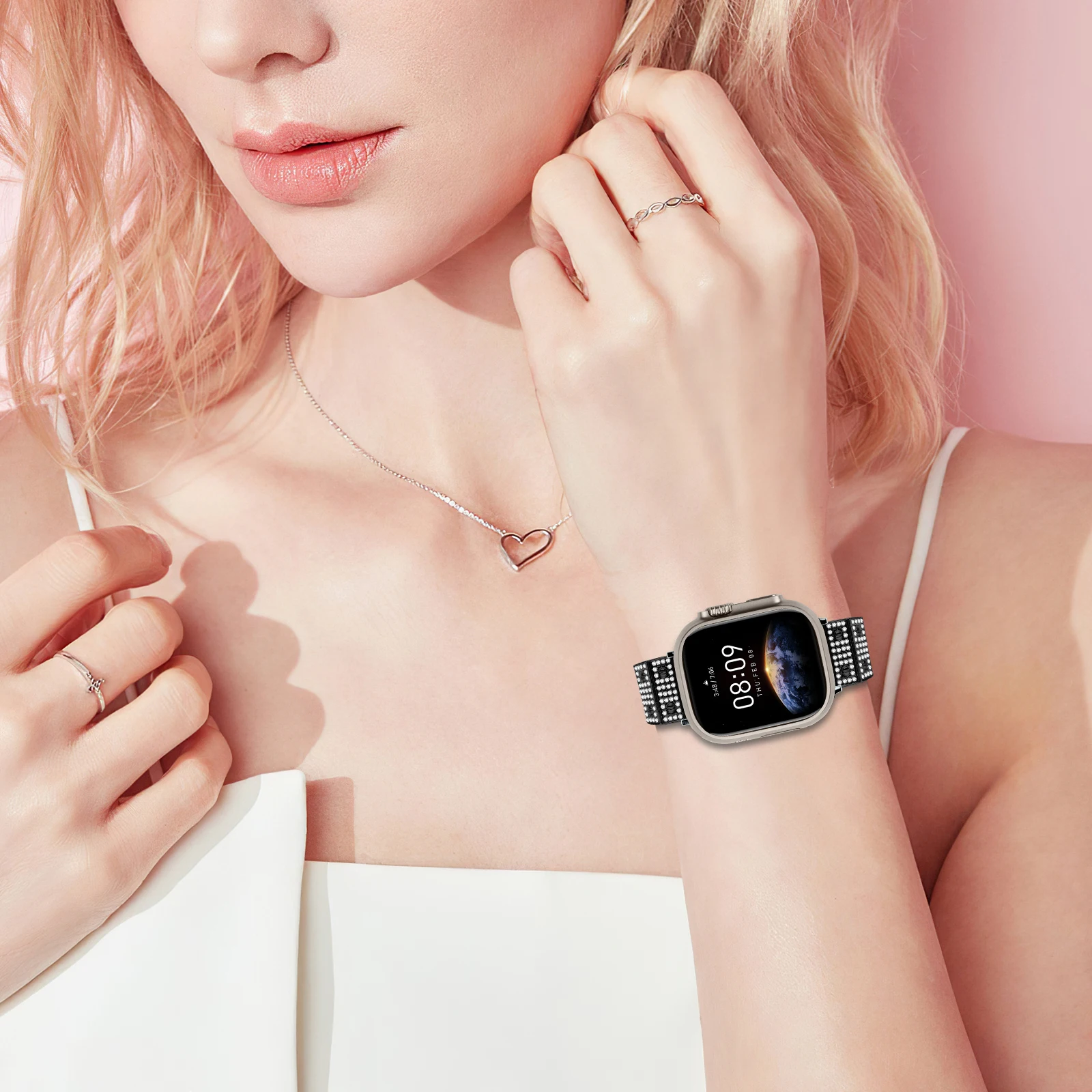 Cinturino in acciaio inossidabile per Apple Watch 40mm 46mm 44mm 41mm 45mm 49mm 38mm Bracciale con diamanti in metallo serie iWatch Ultra10 9 8 7 SE 5