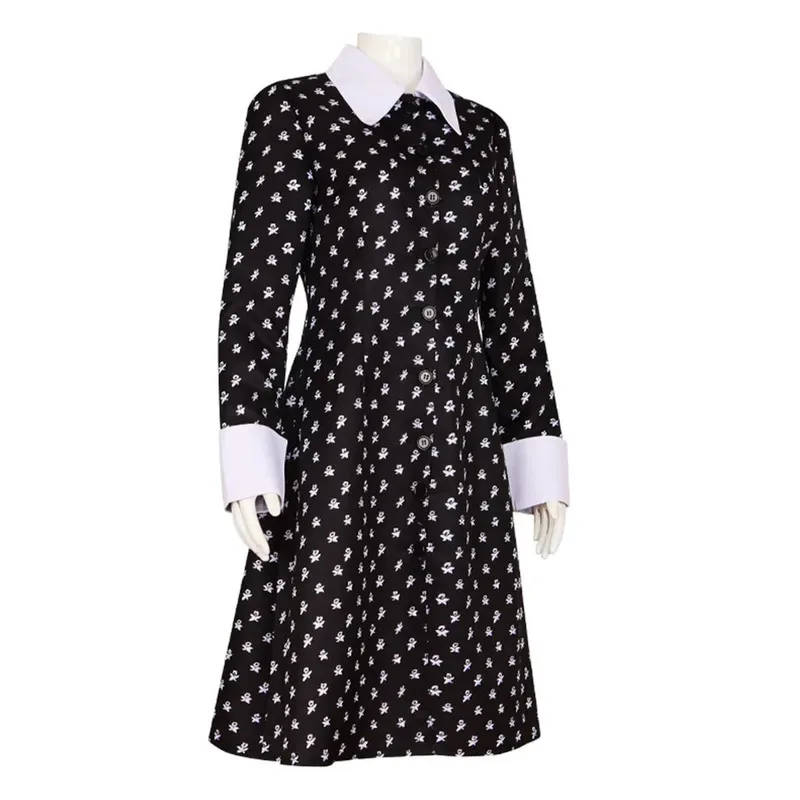 미국 드라마 영화 TV 가족 코스프레 의상 가발 성인 어린이 블랙 고딕 프린트 드레스 할로윈 의상