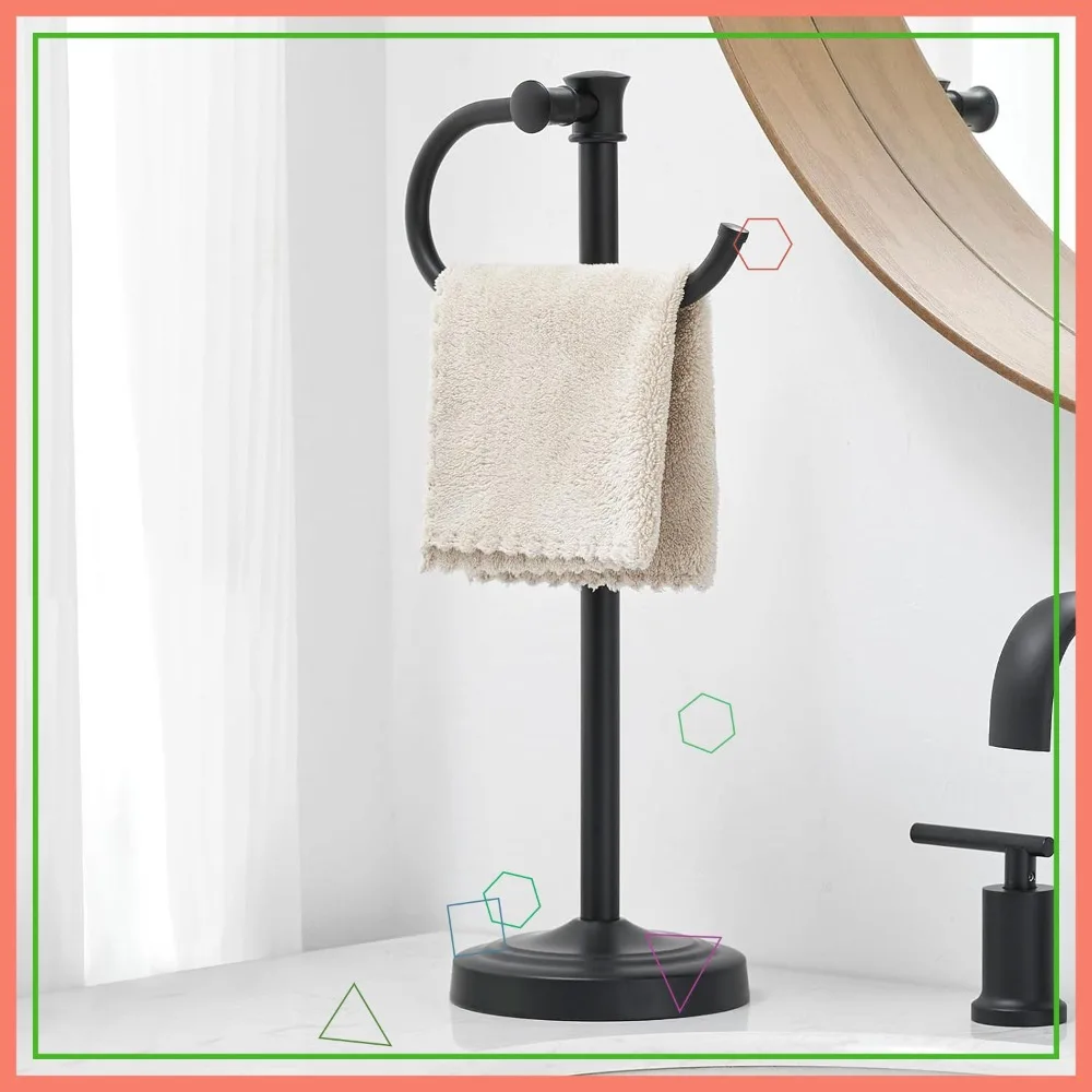 

17 Inch Matte Black Stand Towel Bar Hanger for Bathroom Vanity Countertop, Free Standing Stainless Steel Towel Holder Ring Rack