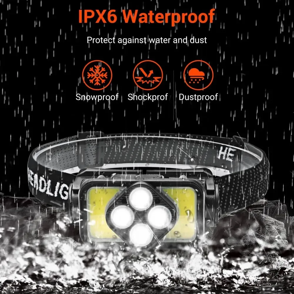 USB Rechargeable Headlamp 18650 Battery LED Headlight Waterproof Portable Head Flashlight Hiking Camping Head Cycling Torch