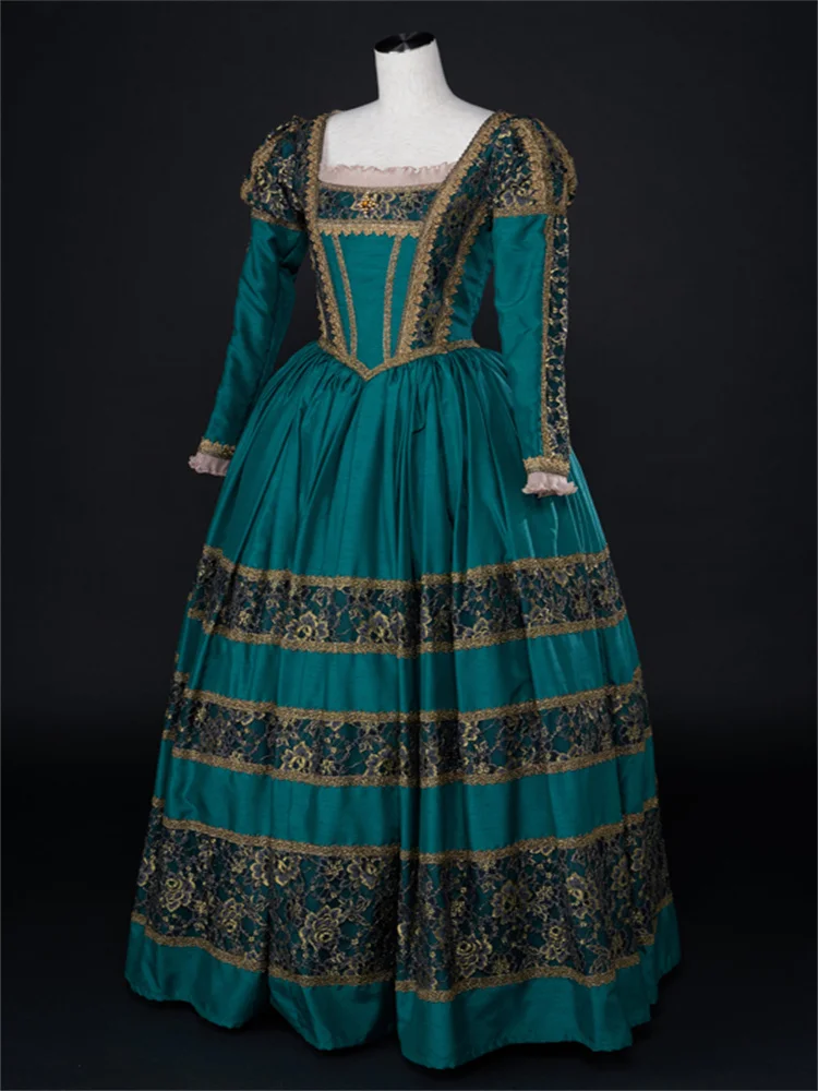 Disfraz victoriano de la Reina Isabelina Tudor, vestido de baile de recreación de teatro de corte real renacentista