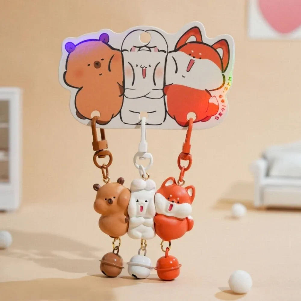 3 Pcs Set Charms Magnetic Magnetic Snap Keychain Resin Cartoon Keychain Sets Mini Animal Keychain Gift