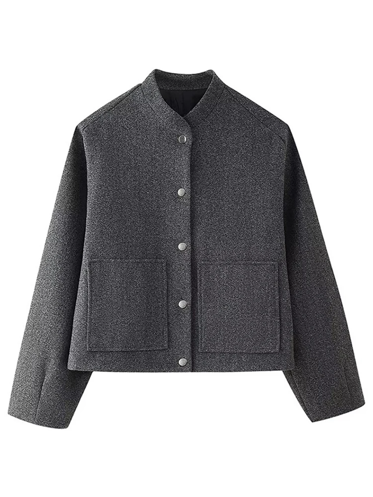 

Solid Color Casual Women's Jacket Round Neck Single Breasted Simple Jackets Fashion New Long Sleeve Windproof Women Outerwears