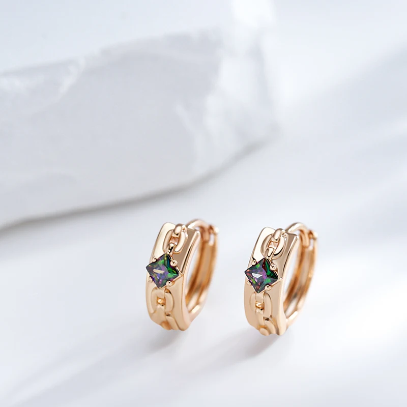 Kinel Fashion Colorful Natural Zircon Hoop Earrings for Women 585 Rose Gold Color Fashion Party Daily Jewelry Accessories