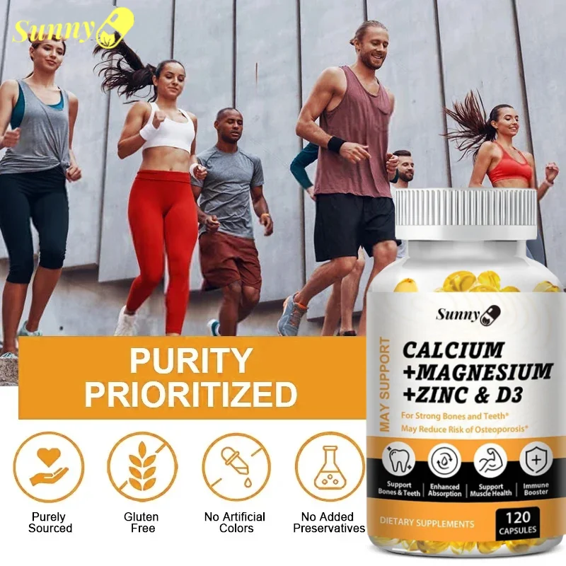 Calcium Magnesium Zinc & Vitamin D3 Capsules for Strong Bones and Teeth, Easy To Absorb, Non-GMO, Gluten-free