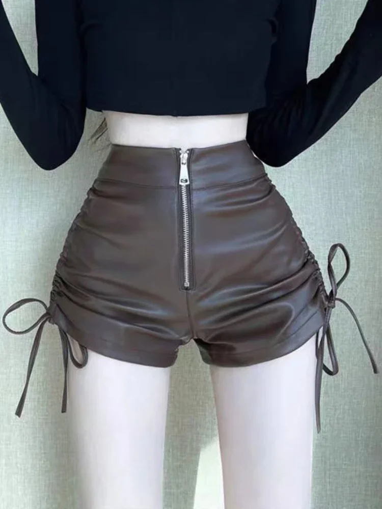 Shorts Women Shirring Fashion Leisure Solid Lace-up Streetwear Elegant Simple Popular Sexy Design Holiday Summer Folds Daily New