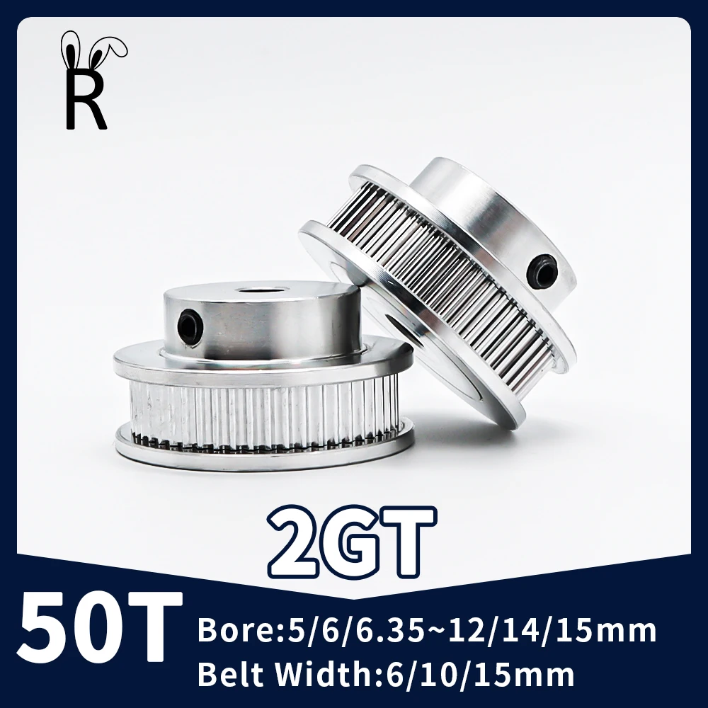 50T Teeth 2GT Timing Pulley Synchronous Wheel Bore 5/6/6.35~12/14/16mm 2M Teeth Belt Width 6/10/15mm GT2 Pulley 3D Printer Parts