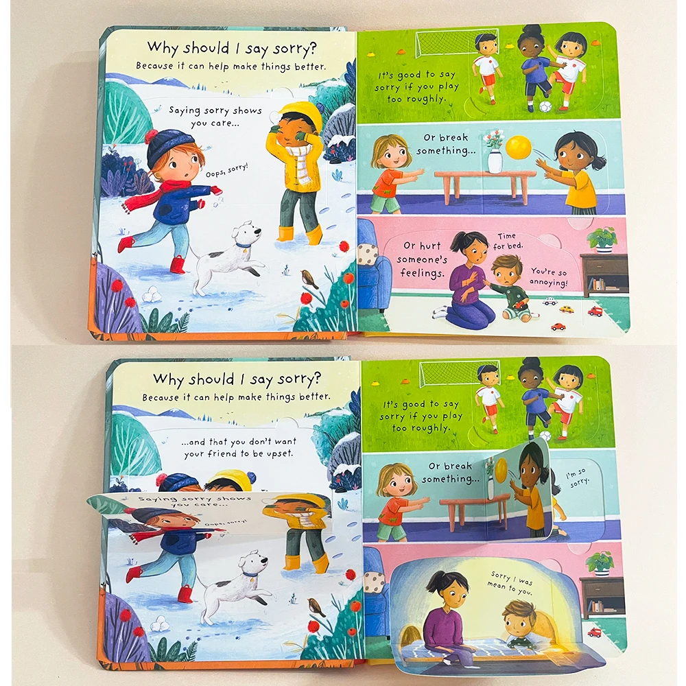 Usborne Lift The Flap أسئلة وأجوبة أولًا جدًا لماذا أقول آسف؟ كتب مصورة ثلاثية الأبعاد للأطفال كتب إنجليزية للأطفال #2