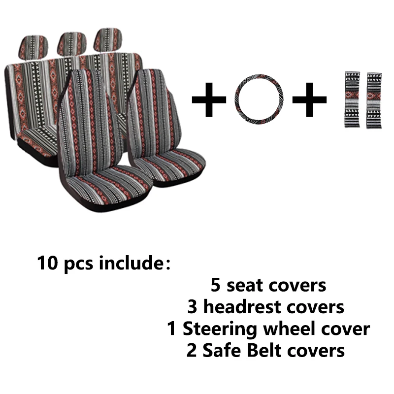 Autoking Covers Universal High Back Car Seat Covers Full Set With Seat belt Pad Steering Wheel Cover Protector For Car Suv Truck