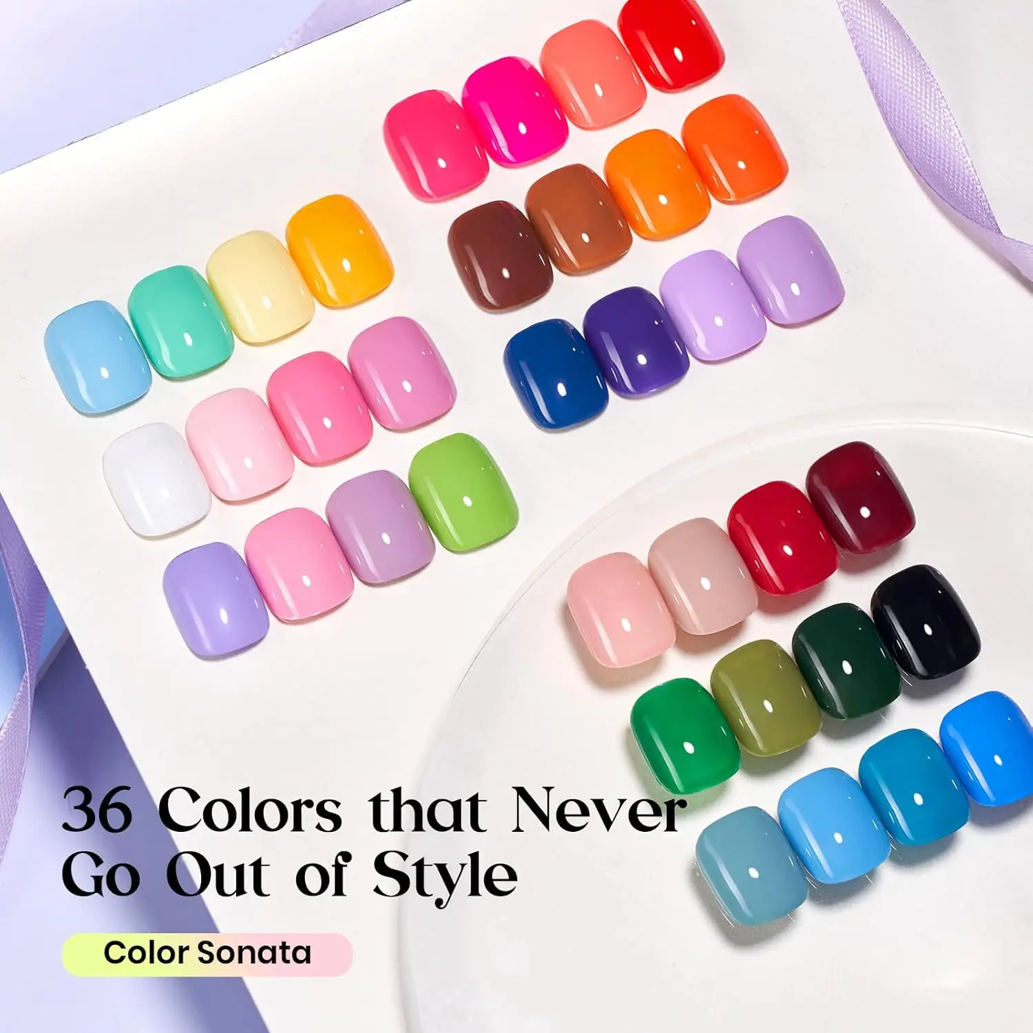 ชุดยาทาเล็บเจล 36 สี พร้อมเบสโค้ทและท็อปโค้ท สำหรับตกแต่งเล็บ ทำเล็บมือ ของขวัญ DIY สำหรับร้านทำเล็บ - ใช้ได้กับหลอด UV LED