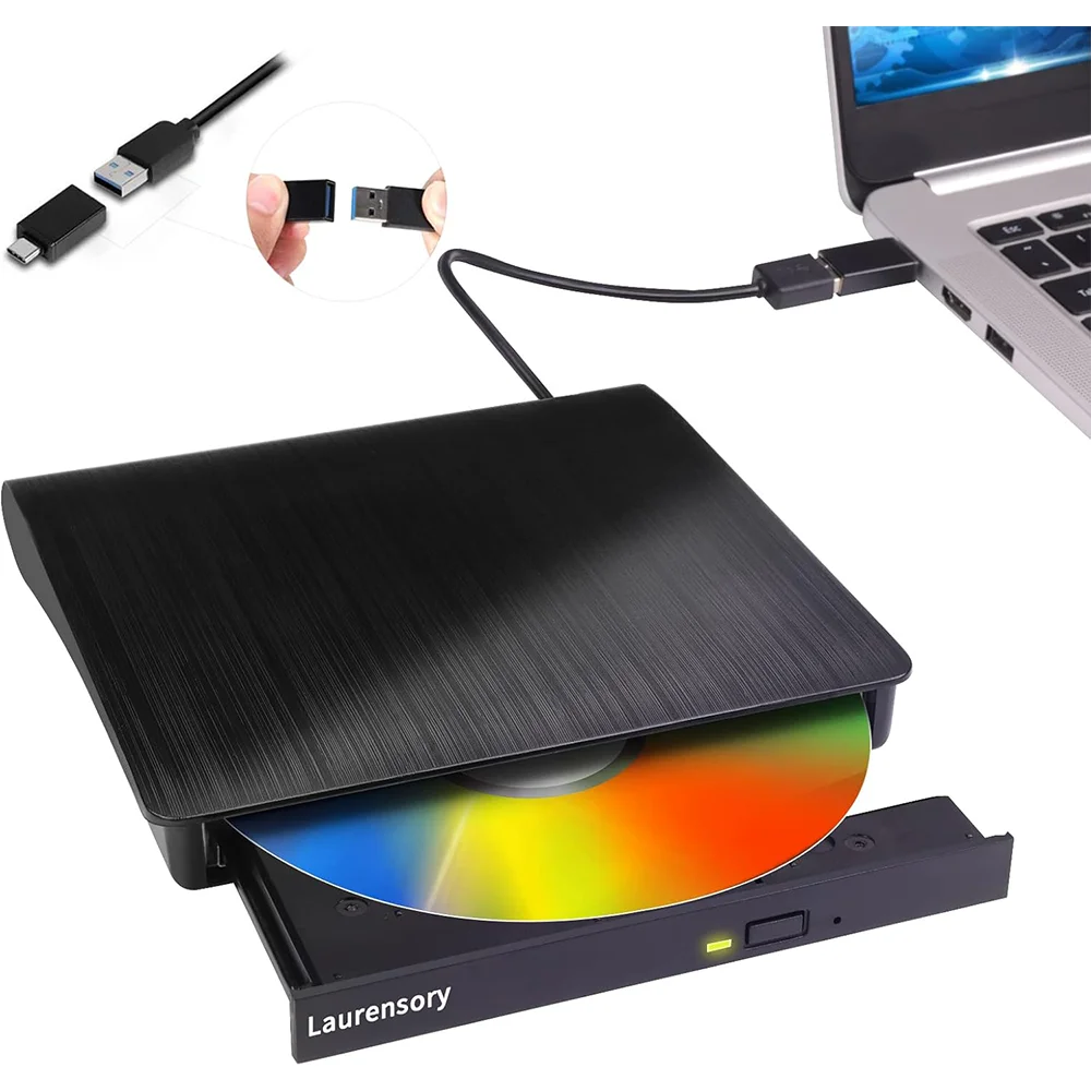 

Внешний DVD-привод USB 3.0 Type-C, портативный CD/DVD-плеер для ноутбука, дисковод +/-RW, записывающее устройство CD-ROM, CD/DVD-рекордер