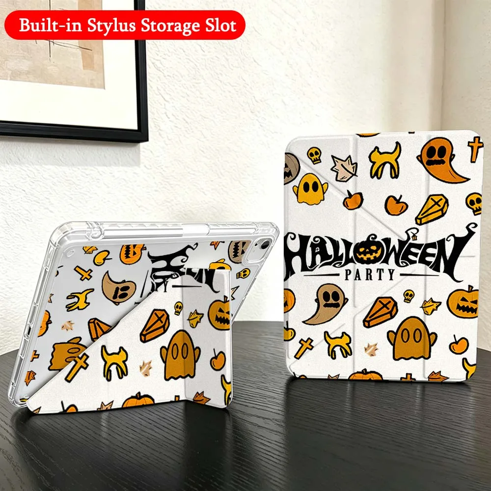 

Halloween Pumpkin Pattern For iPad Mini Pro Air 5 6 7 8 9 10th 11th 11 9.7 10.9 13 inch Transparent Y-Shaped Folding Tablet Case