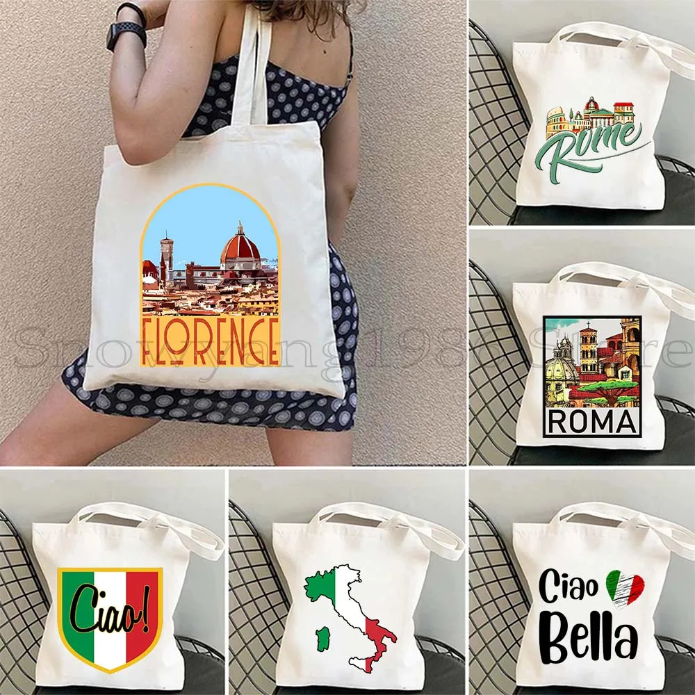 Ciao Bella Duomo Florence Forza Italia Colosseum Rome Pisa Italian Map Flag Italy Cute Gifts Women Canvas Tote Bag Girls Handbag