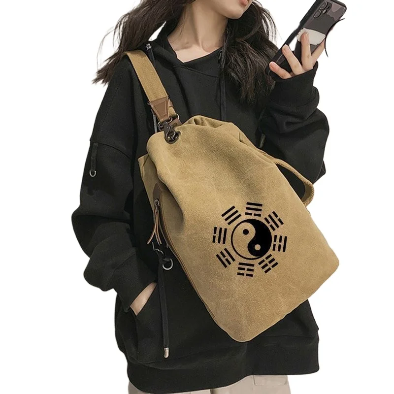 Bagua Versatile Taoism Natural Crossbody Bag Canvas Small Backpack Men's Bag Women's Bag Personalized Yin Yang Fish High Quality