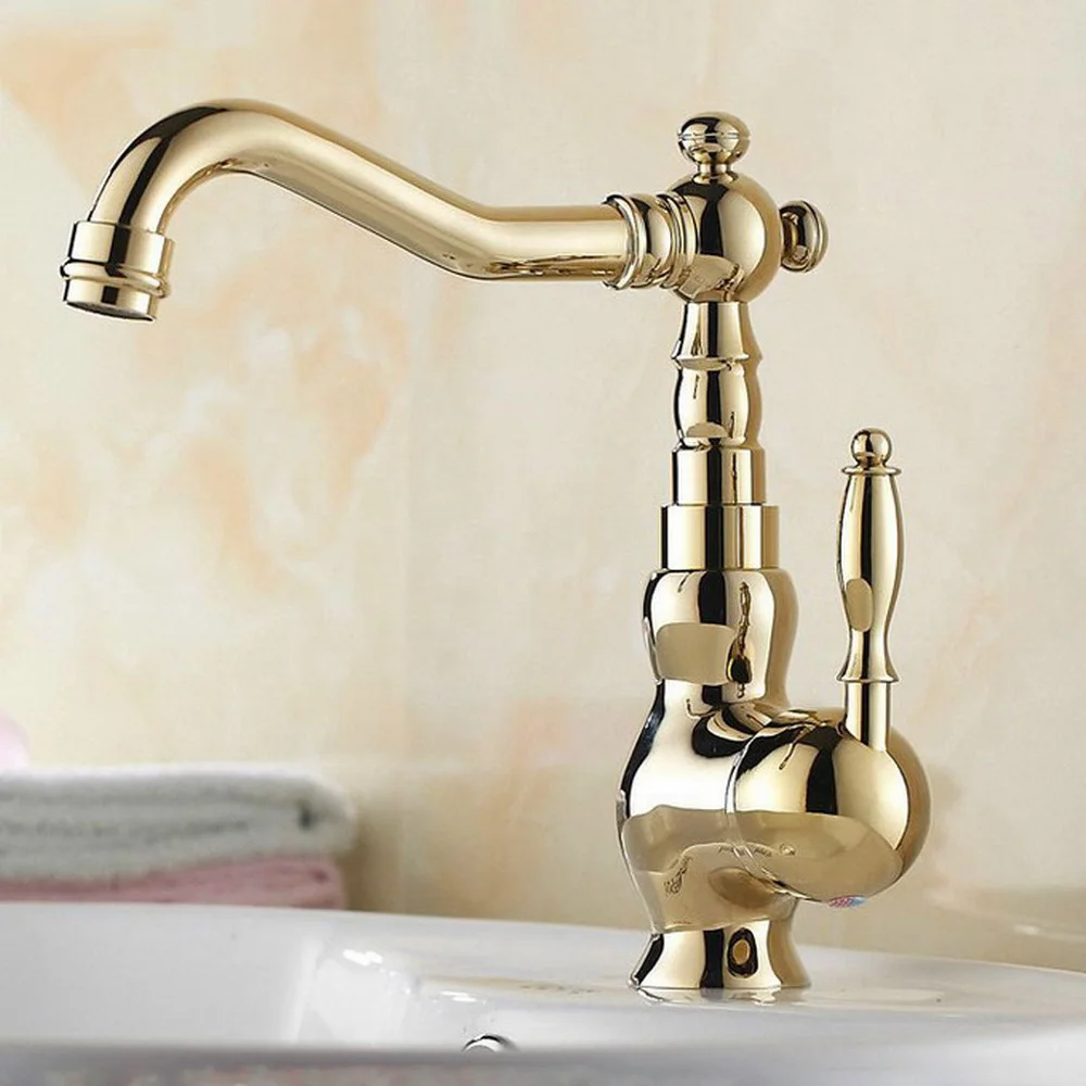 

Bathroom Basin Sink Faucet Gold Color Brass Single Handle Kitchen Tap Faucet Mixer hot and cold water tap zgf053