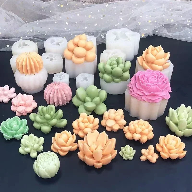 3D Scented Plaster Candle Mold Simulation Succulent Plants Silicone Mold Soft Candy Chocolate Cake Stencil Handmade Soap Making