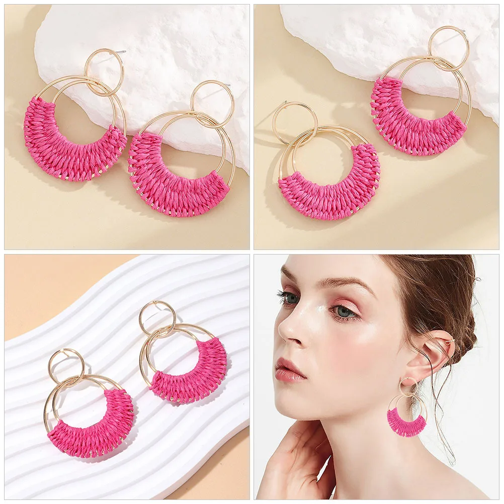 

1Pair Raffia Hoop Earrings Women Bohemian Summer Statement Lightweight Beach Jewelry Fashion Rattan Earring Womens Earrings