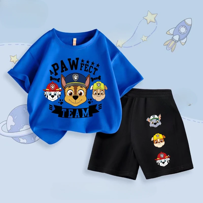 Summer New PAW Patrol Boys' Clothing Sets Children Short Sleeve Top Shorts Two Piece Suit Kids Casual Oufits Beach Clothing image 2