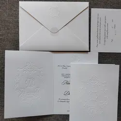 Elegant Blind Emboss Invitation Cards, Europe Baroque Logo, Folding Invites, Emboss Border, Detail Cards and Emboss Envelopes